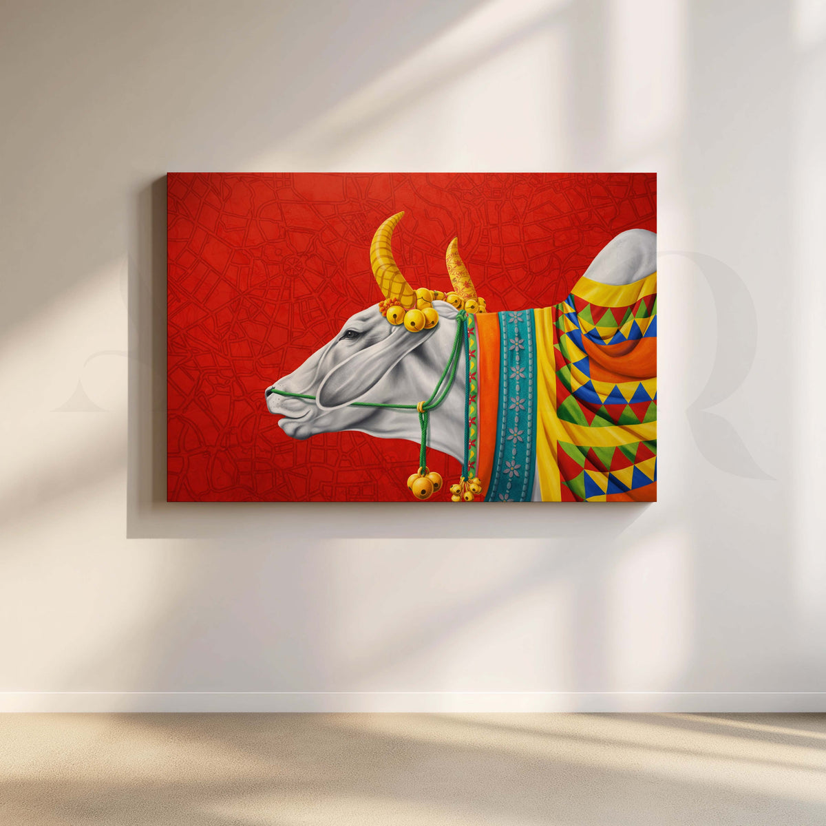 Vibrant Sacred Bull Canvas Artwork – Asha Art Studio