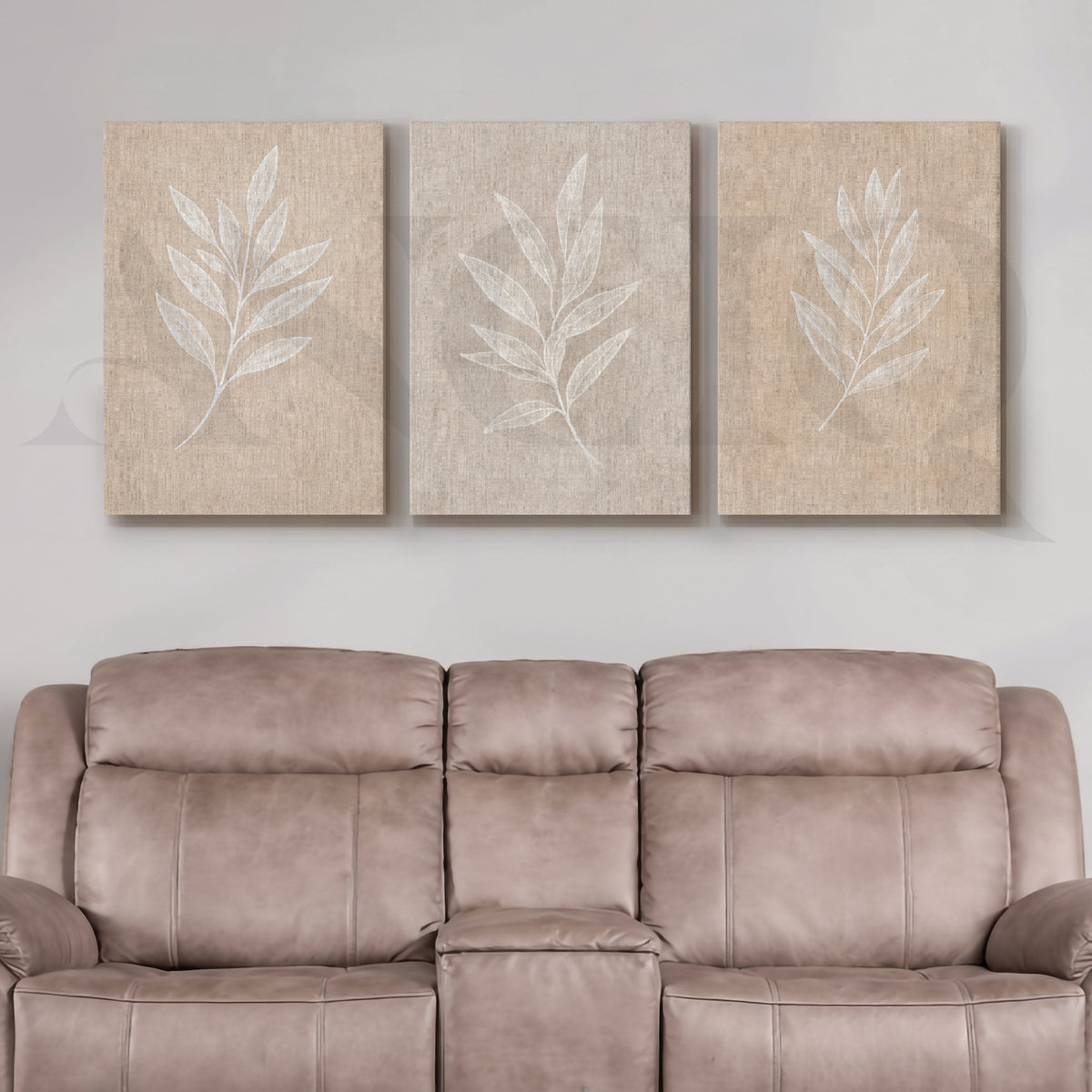 Minimal Leaf Imprint Gallery Wall – Set of 3 Botanical Artworks - 18 x 24 Inches – Asha Art Studio