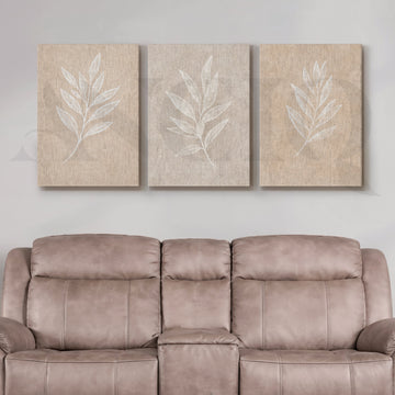 Minimal Leaf Imprint Gallery Wall – Set of 3 Botanical Artworks - 18 x 24 Inches – Asha Art Studio