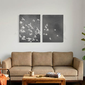 Monochrome Flying Birds Gallery Wall Set of 2 – Asha Art Studio