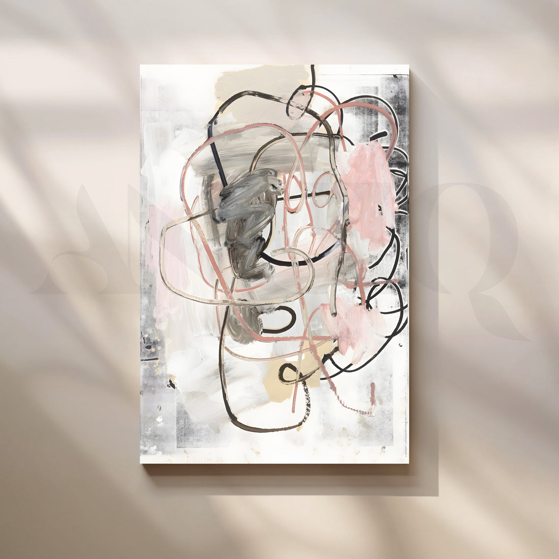 Soft Blush and Grey Abstract Canvas Artwork – Asha Art Studio