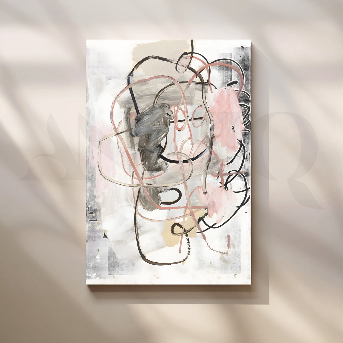 Soft Blush and Grey Abstract Canvas Artwork – Asha Art Studio