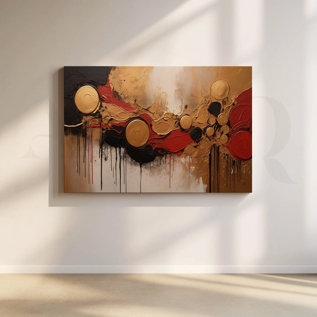 Premium Gold & Red Abstract Textured Canvas – Asha Art Studio