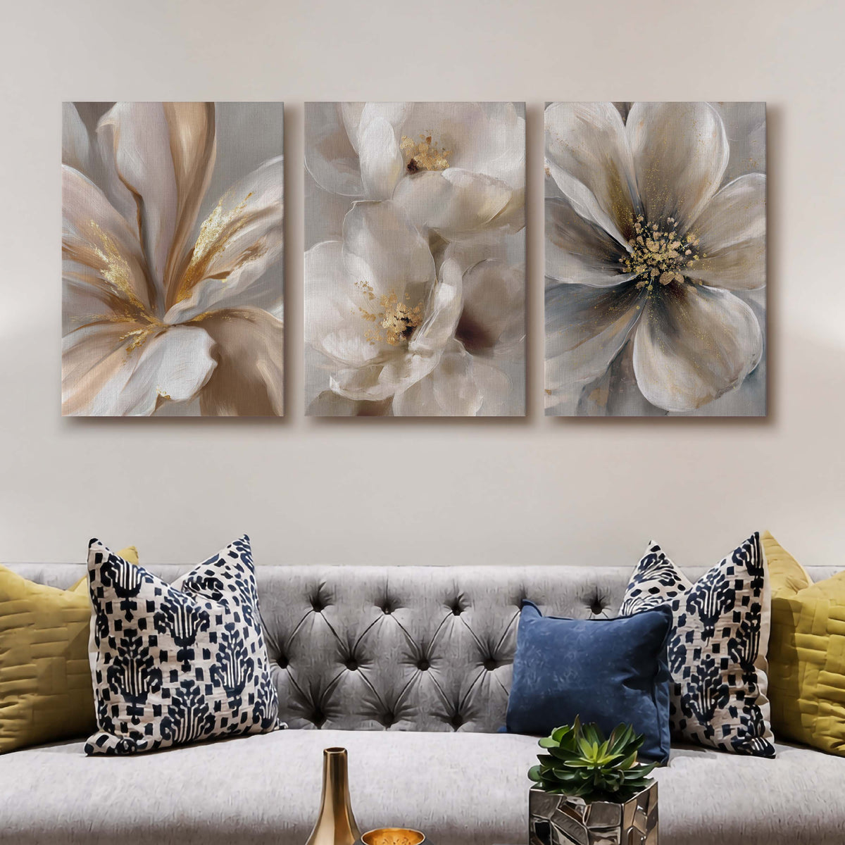 White Floral Gallery Wall Set of 3 - 18 x 24 Inches – Asha Art Studio