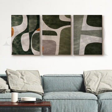 Organic Forms Abstract Gallery Wall – Set of 3 Contemporary Artworks - 18 x 24 Inches – Asha Art Studio