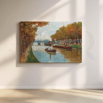 Autumn Canal Boats Canvas Artwork – Asha Art Studio