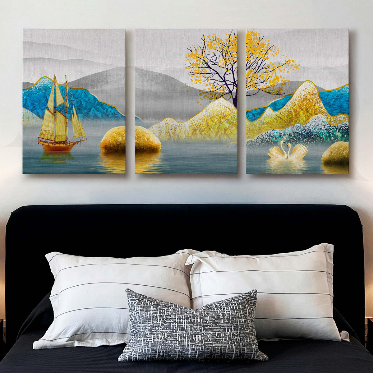 Serene Lake Landscape Gallery Wall Artwork Set of 3 – Asha Art Studio