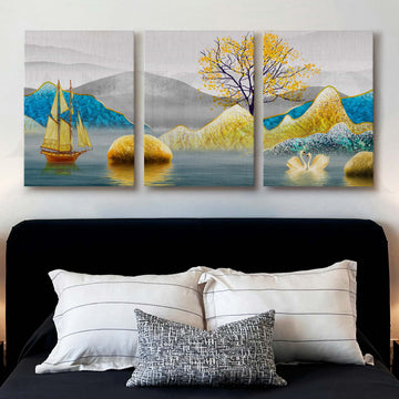 Serene Lake Landscape Gallery Wall Artwork Set of 3 – Asha Art Studio