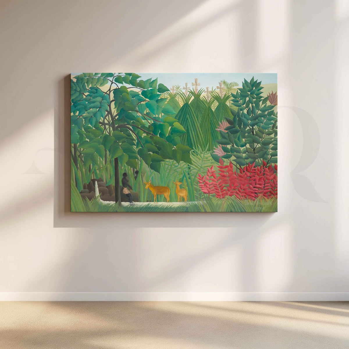 Tropical Jungle with Deer Folk Art Canvas Artwork – Asha Art Studio