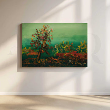 Moody Green Landscape Canvas Artwork – Asha Art Studio