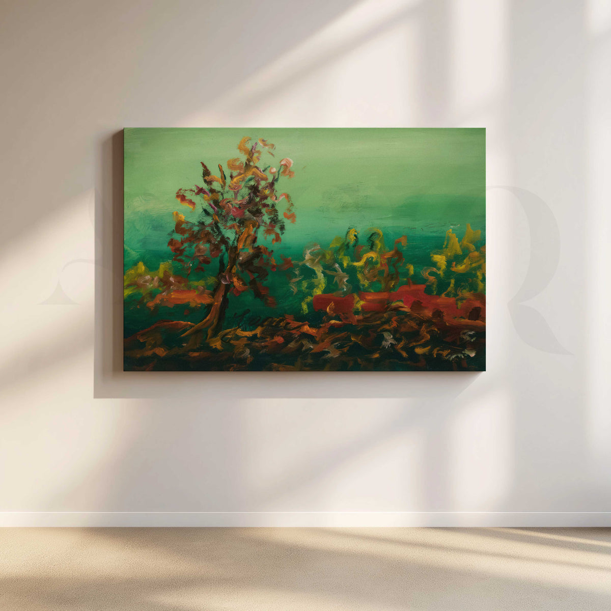 Moody Green Landscape Canvas Artwork – Asha Art Studio