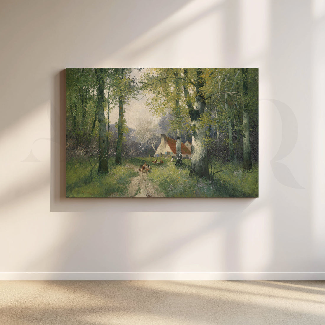 Forest Path to Cottage Canvas Artwork – Asha Art Studio