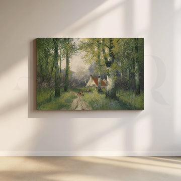 Forest Path to Cottage Canvas Artwork – Asha Art Studio