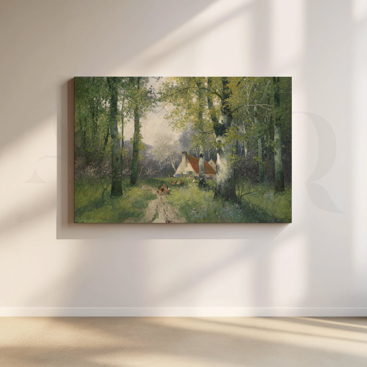 Forest Path to Cottage Canvas Artwork – Asha Art Studio