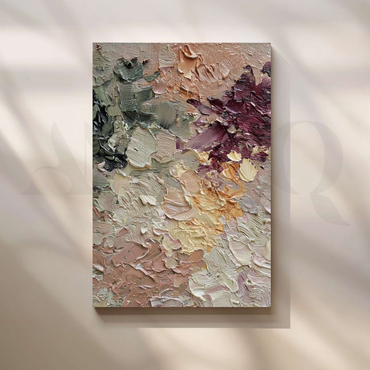 Textured Sage and Burgundy Abstract Canvas Artwork – Asha Art Studio