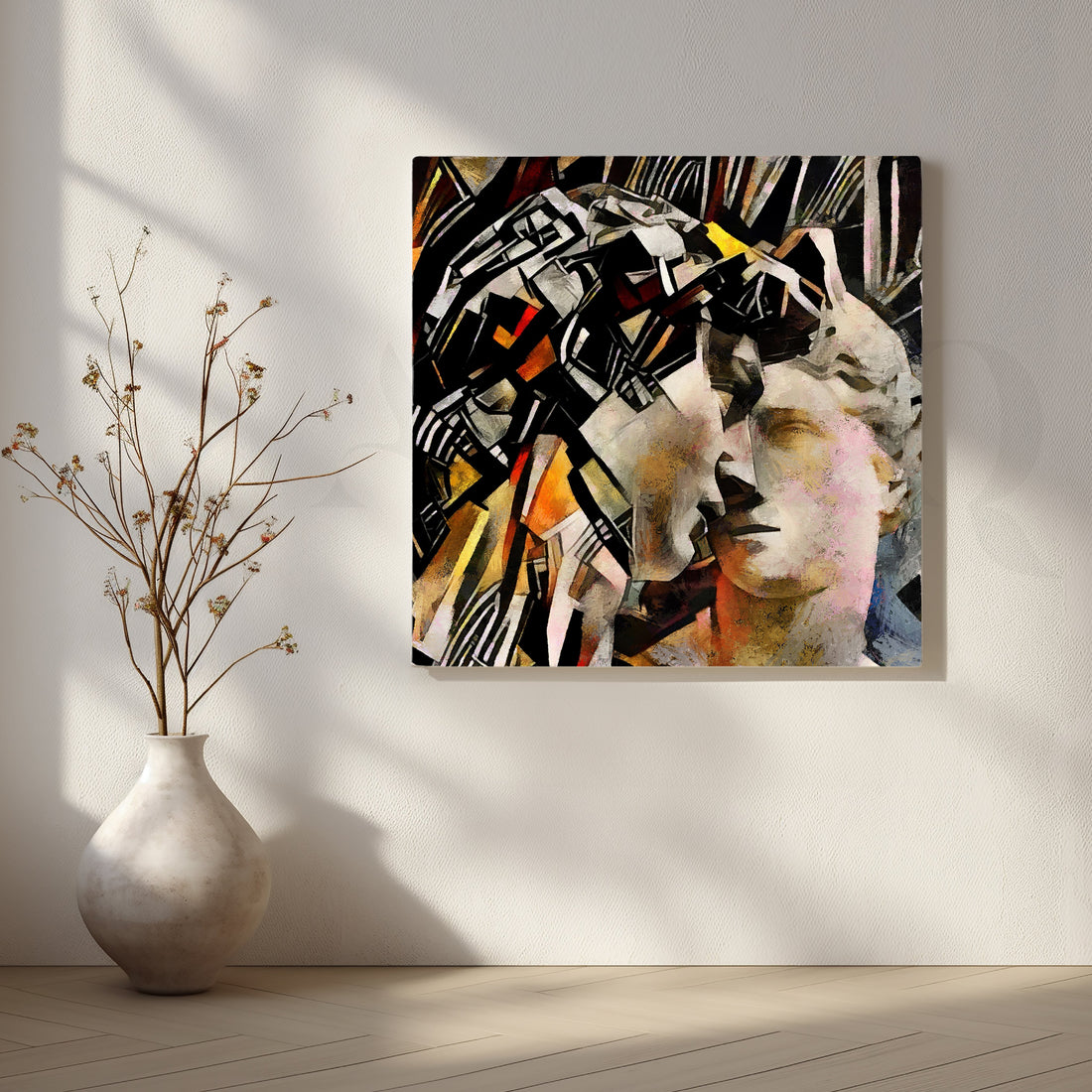 Fusion of Classical Form and Modern Chaos in Abstract Layers – Asha Art Studio