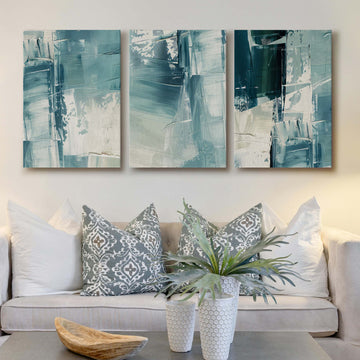 Teal Brush Abstract Gallery Wall Canvas Artwork Set of 3 - 18 x 24 Inches – Asha Art Studio