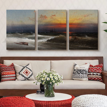 Dramatic Ocean Sunset Gallery Wall – Set of 3 Seascape Artworks - 18 x 24 Inches – Asha Art Studio