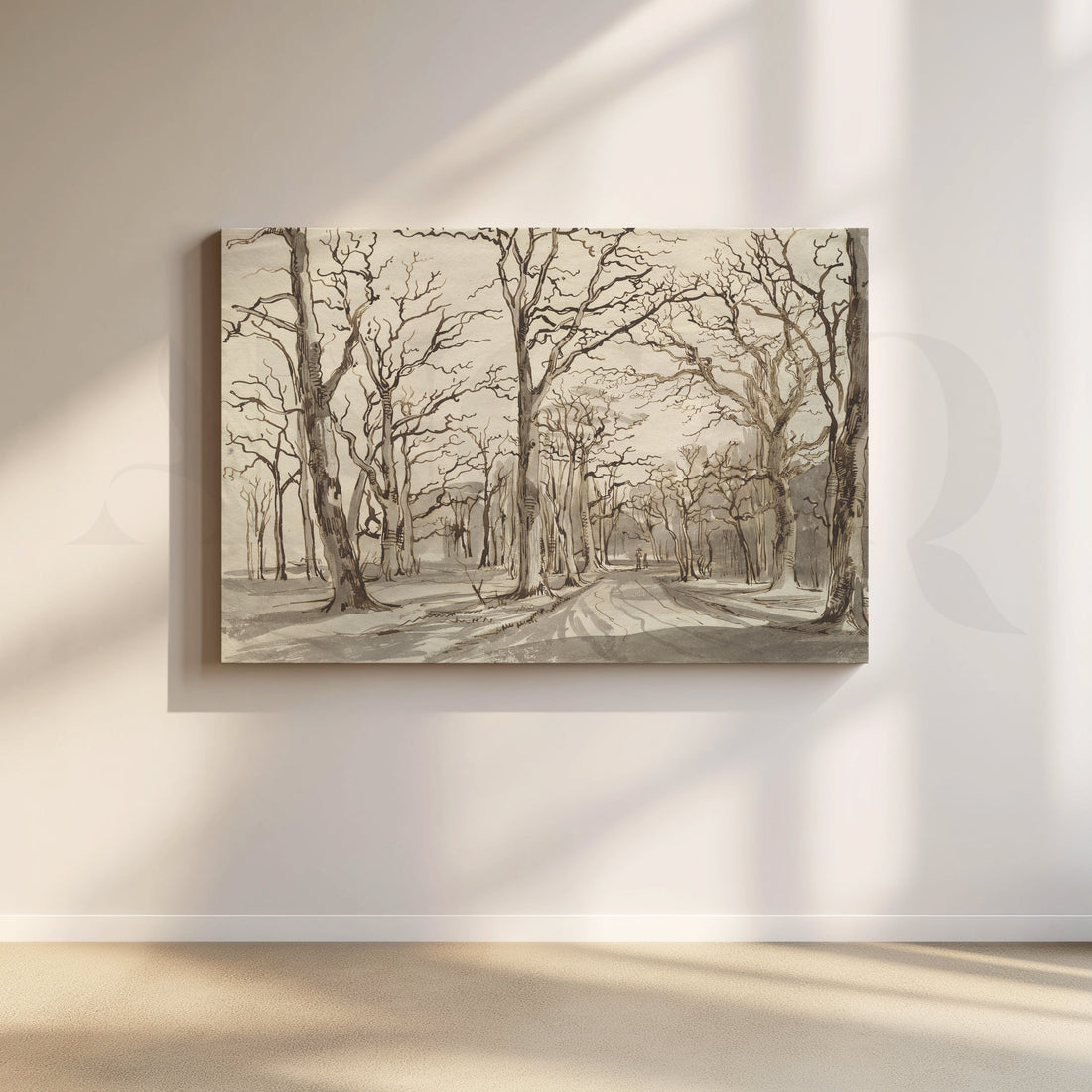 Monochrome Forest Path Trees Canvas Artwork – Asha Art Studio