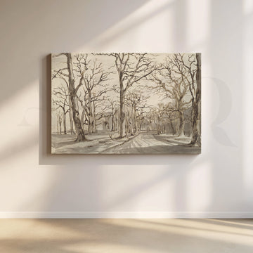 Monochrome Forest Path Trees Canvas Artwork – Asha Art Studio