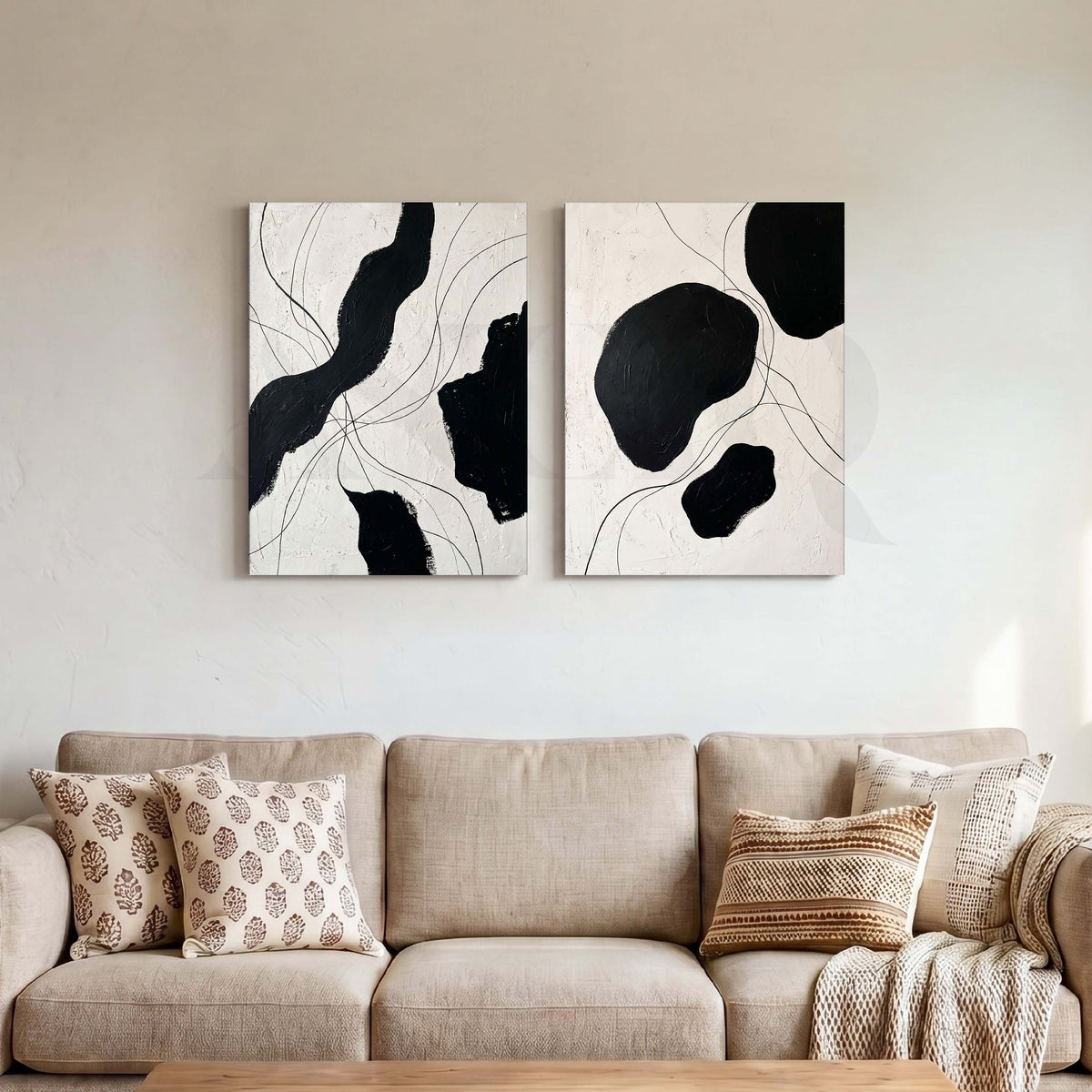 Black White Minimal Abstract Gallery Wall Set of 2 – Asha Art Studio