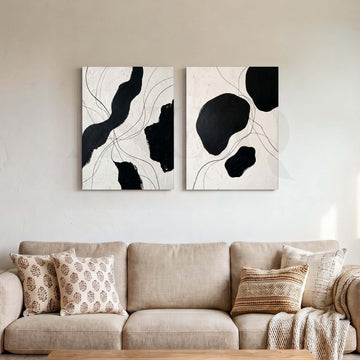 Black White Minimal Abstract Gallery Wall Set of 2 – Asha Art Studio