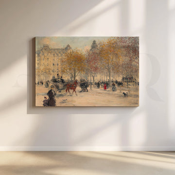 Vintage City Park Scene Canvas Artwork – Asha Art Studio
