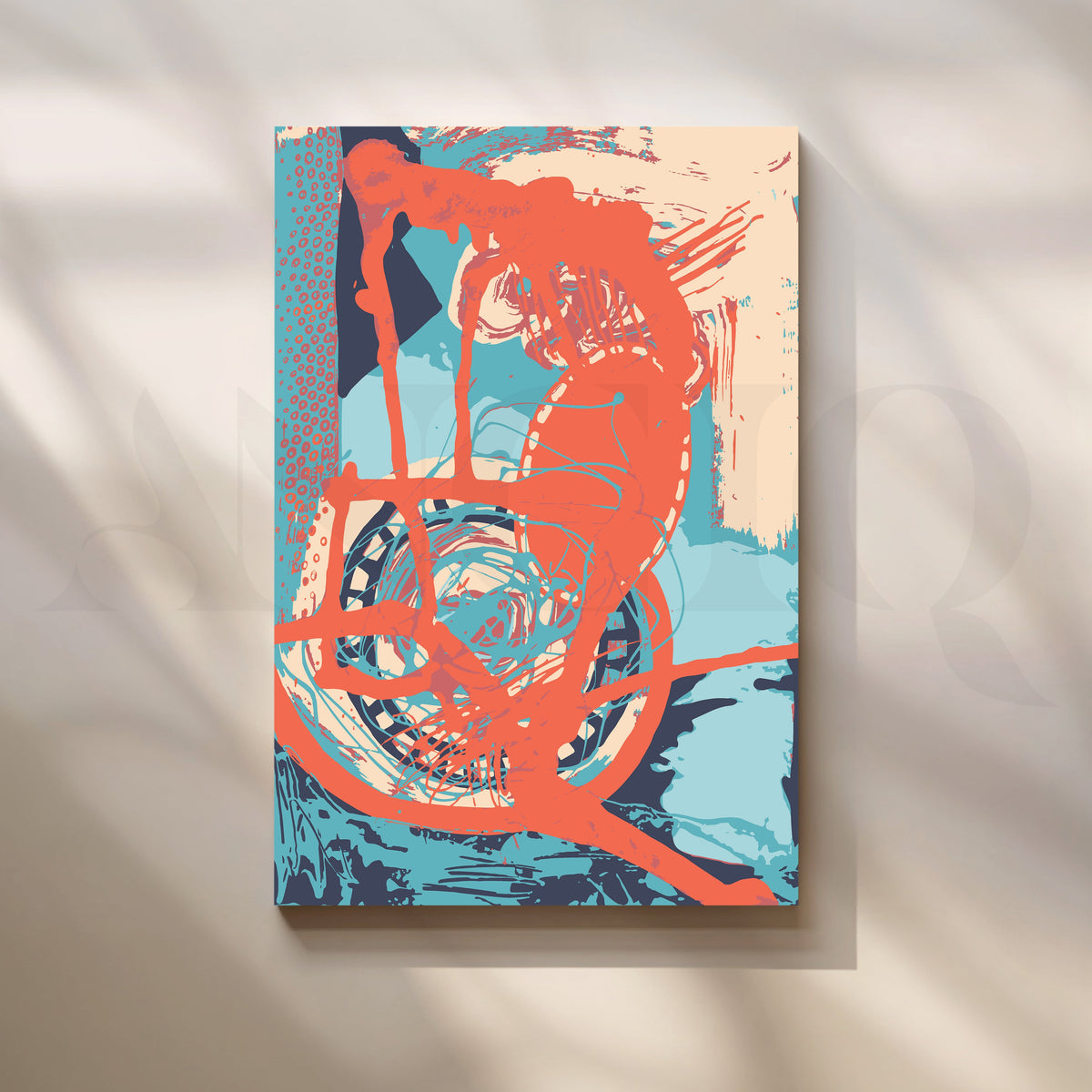 Abstract Whirlwind in Red and Blue Canvas Artwork – Asha Art Studio