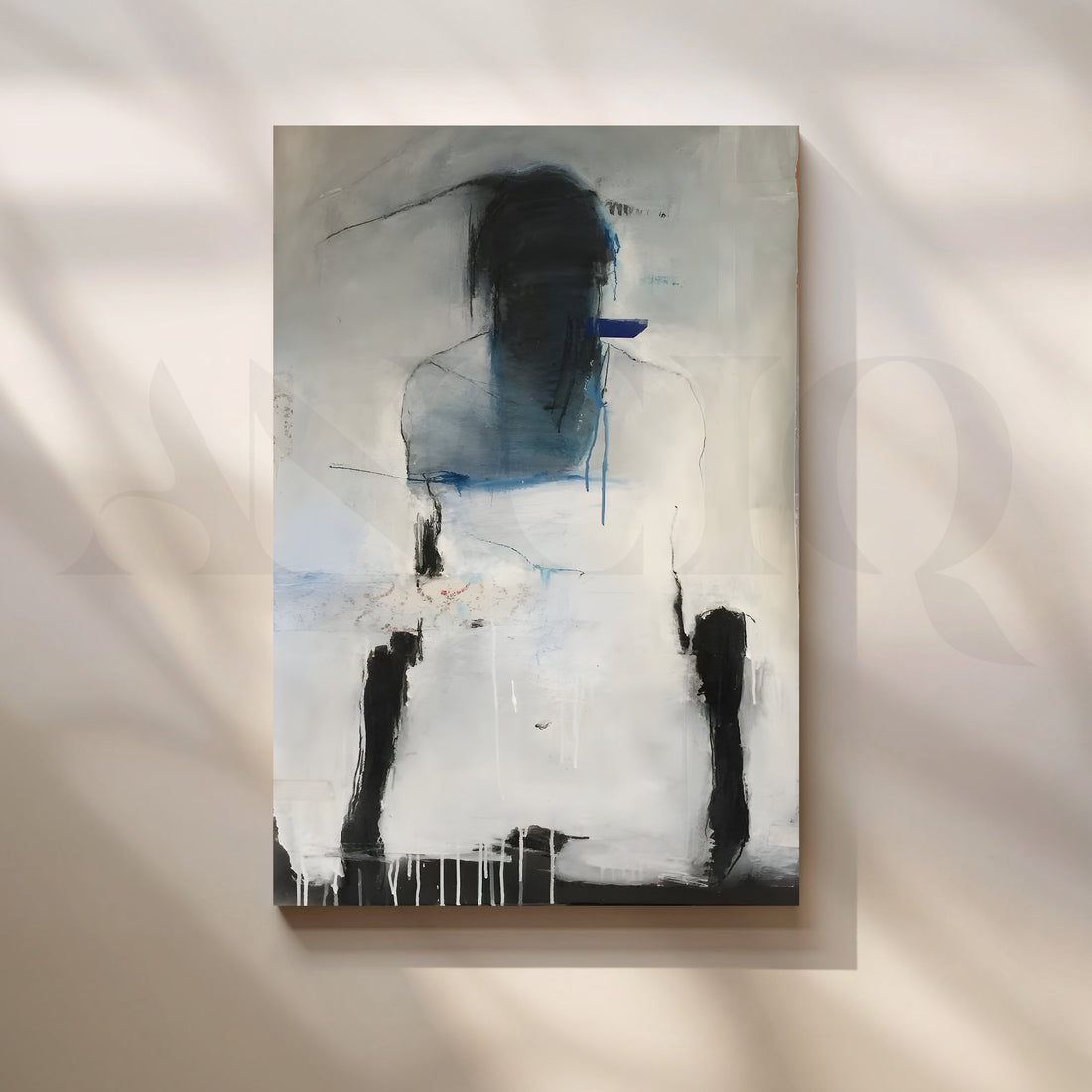 Moody Blue and Grey Figurative Abstract Artwork – Asha Art Studio