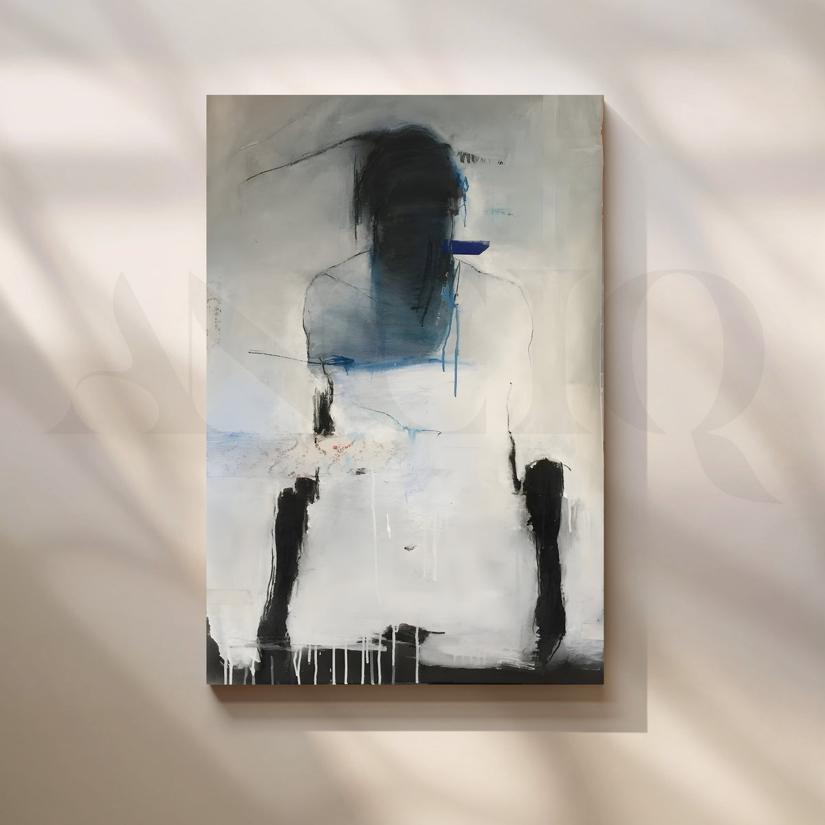 Moody Blue and Grey Figurative Abstract Artwork – Asha Art Studio