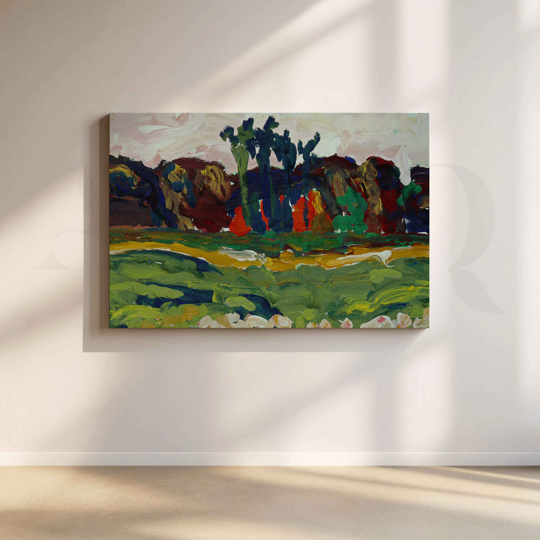 Expressive Green Landscape Canvas Artwork – Asha Art Studio