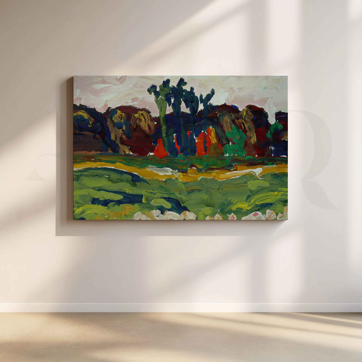 Expressive Green Landscape Canvas Artwork – Asha Art Studio