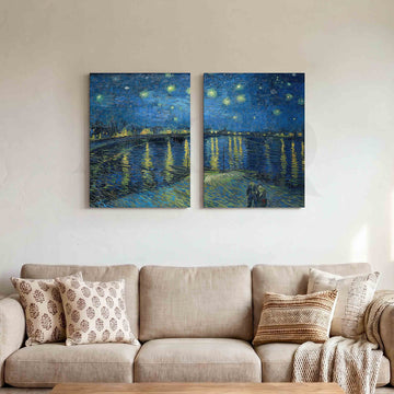 Starry Night Waterfront Gallery Wall Artwork Set of 2 – Asha Art Studio