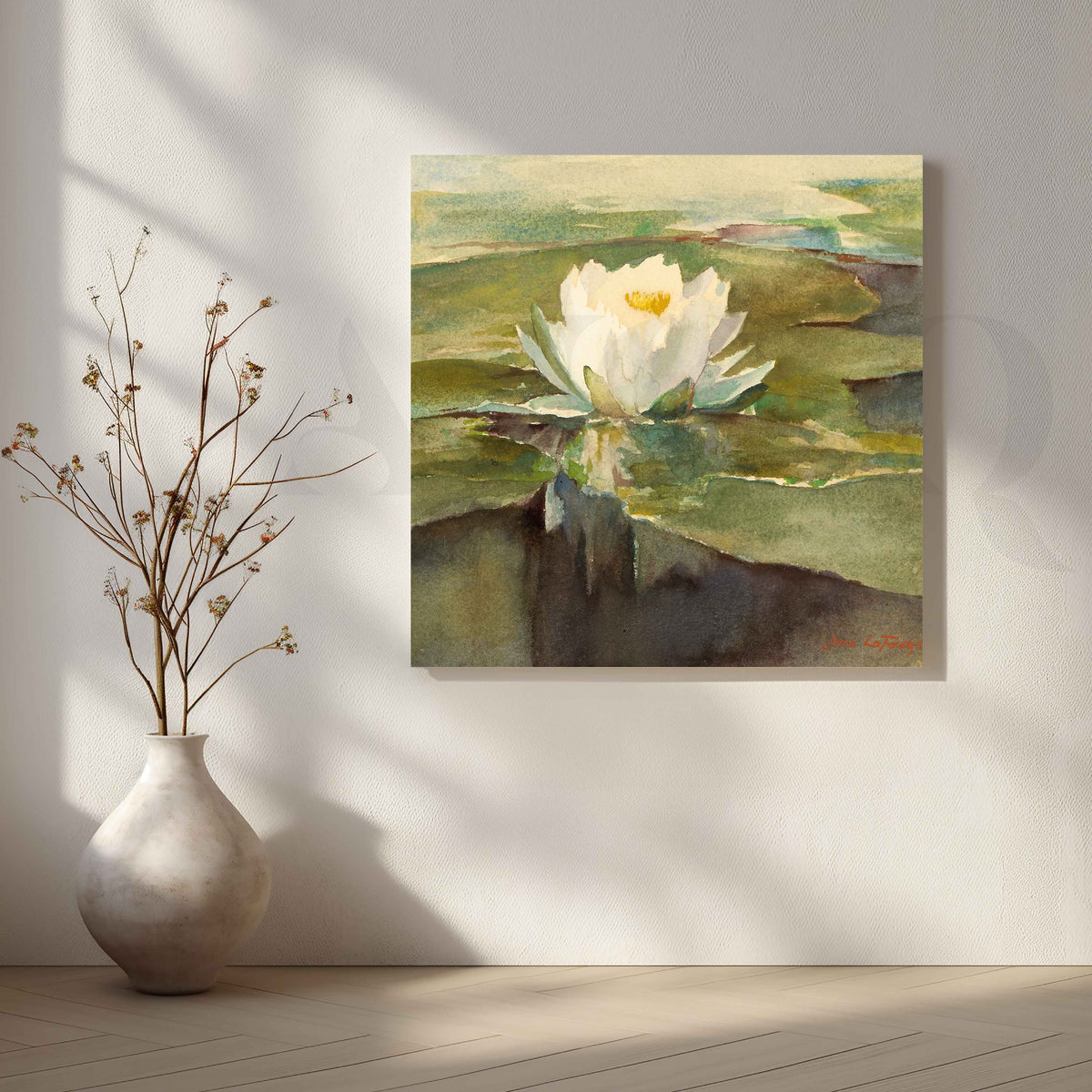White Water Lily Botanical Canvas Artwork – Asha Art Studio