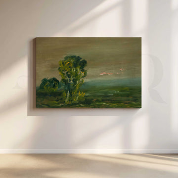Misty Green Tree Landscape Canvas Artwork – Asha Art Studio