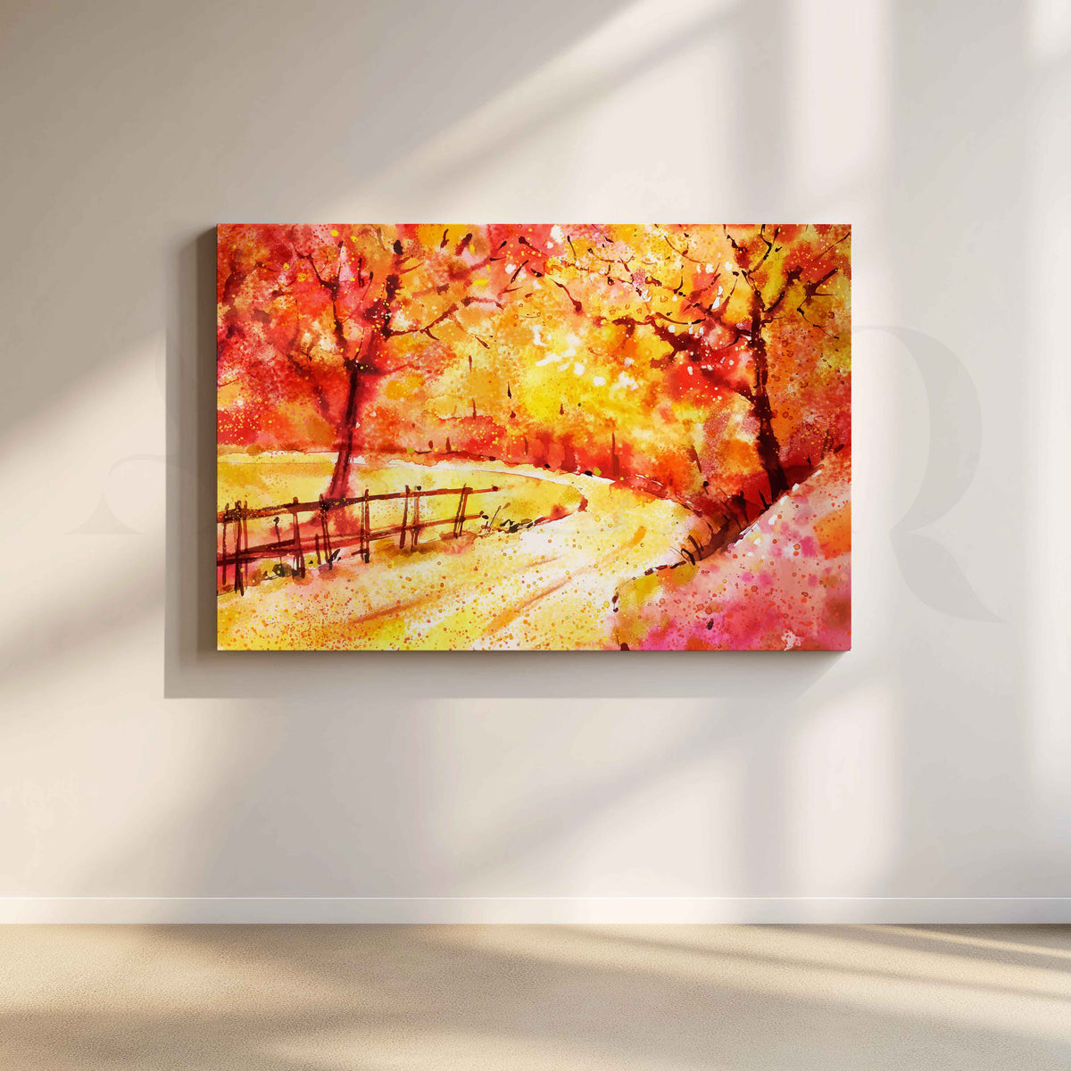 Autumn Forest Path Canvas Artwork for Living – Asha Art Studio
