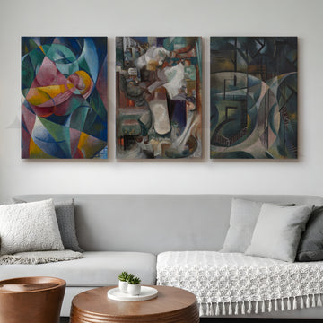 Modern Cubist Expression Gallery Wall – Set of 3 Abstract Artworks - 18 x 24 Inches – Asha Art Studio