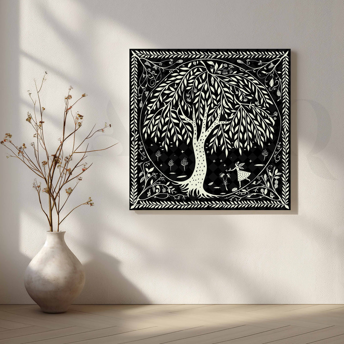 Tribal Tree of Life Black & White Wall Artwork – Asha Art Studio