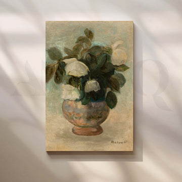 Vintage White Floral Vase Canvas Artwork – Asha Art Studio