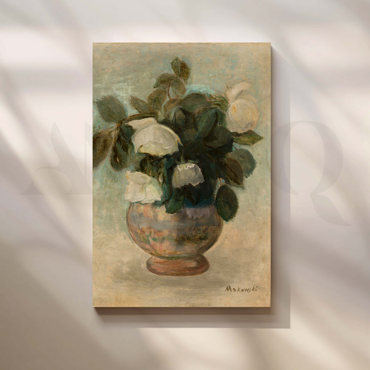 Vintage White Floral Vase Canvas Artwork – Asha Art Studio