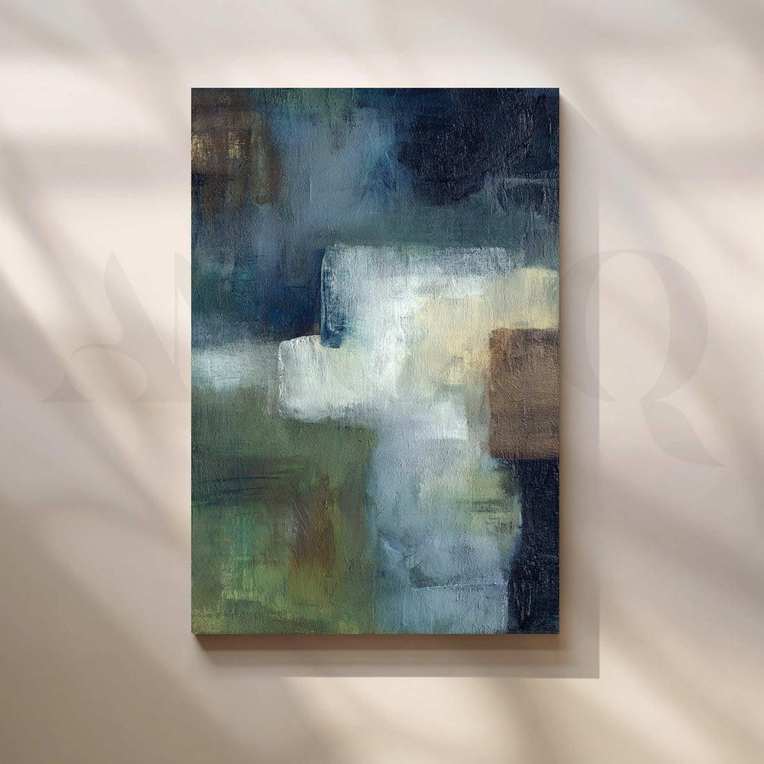 Deep Blue and Olive Abstract Canvas Artwork for Modern Wall Decor – Asha Art Studio