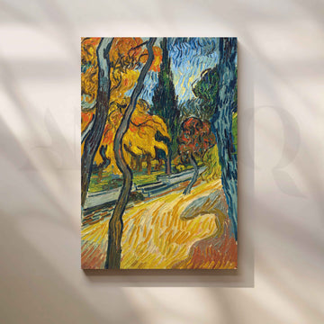 Tree-Lined Autumn Golden Path Canvas Artwork – Asha Art Studio