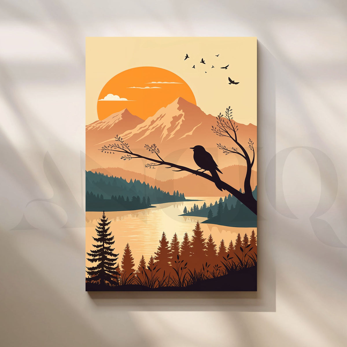 Sunset Mountain Lake Landscape Wall Artwork (Ready to Ship) – Asha Art Studio