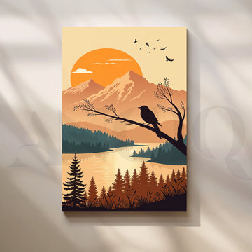 Sunset Mountain Lake Landscape Wall Artwork (Ready to Ship) – Asha Art Studio