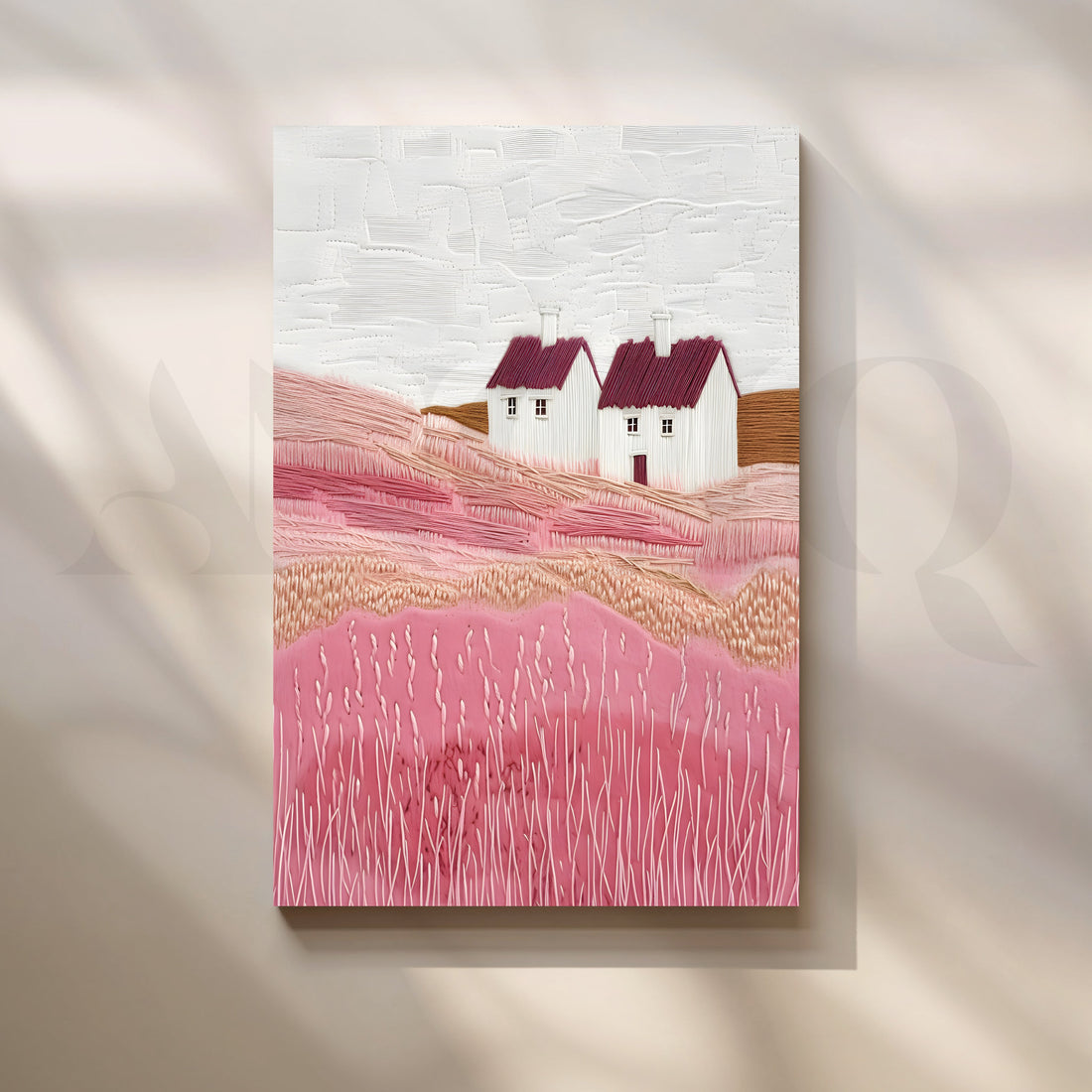 Countryside Houses Textured Canvas Artwork – Asha Art Studio