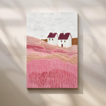 Countryside Houses Textured Canvas Artwork – Asha Art Studio