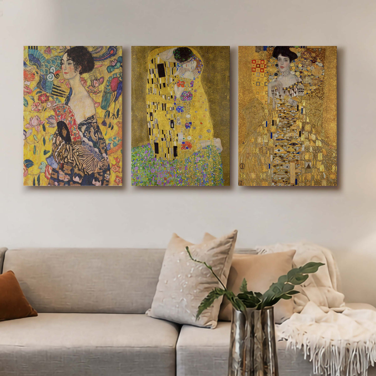 Golden Portrait Gallery Wall Canvas Artwork Set of 3 - 18 x 24 Inches – Asha Art Studio
