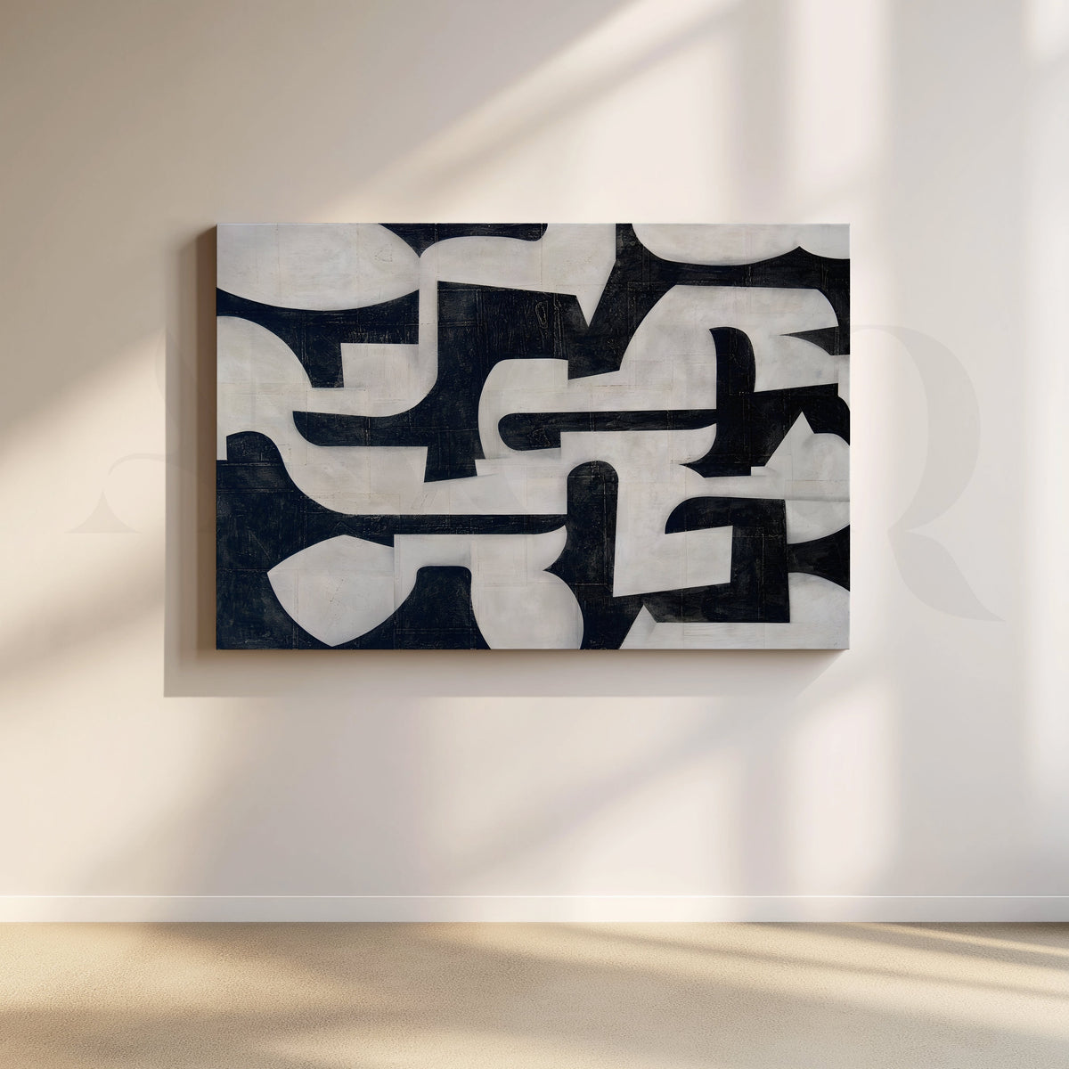 Monochrome Geometric Canvas Artwork – Asha Art Studio