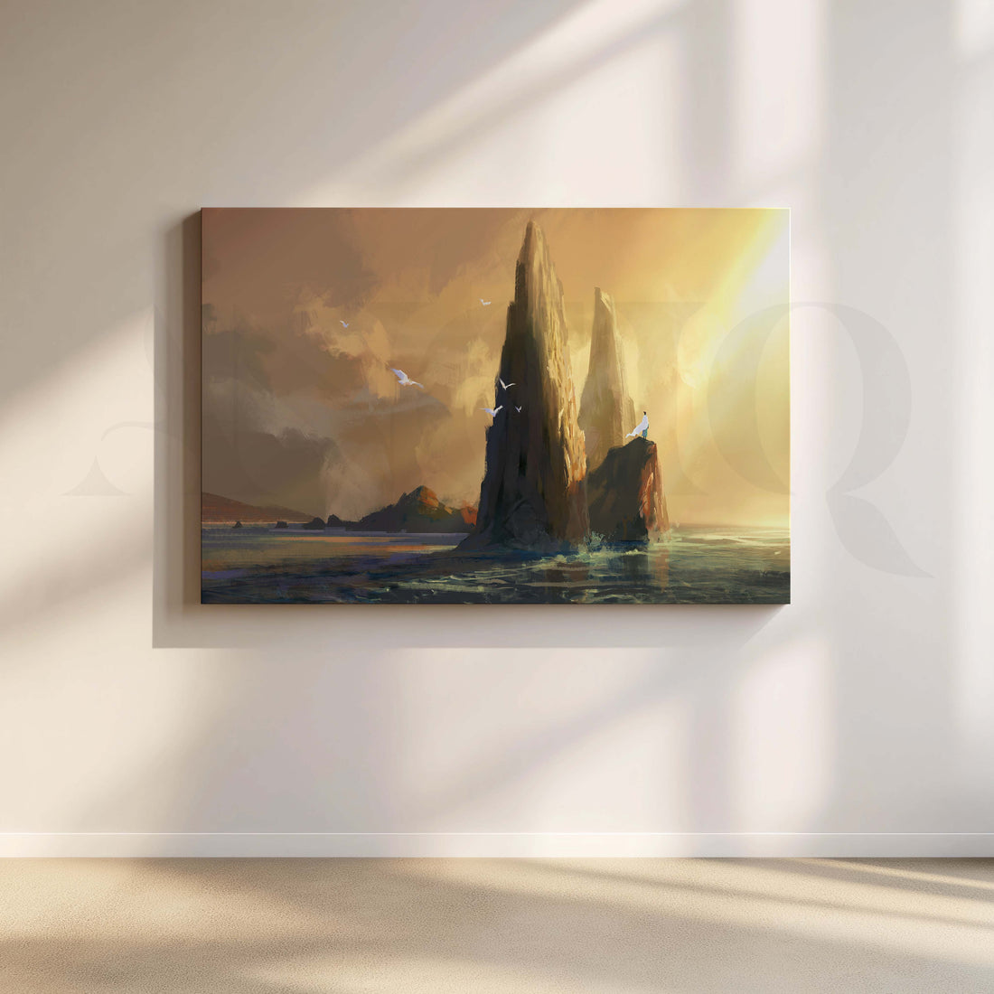 Golden Sea Rock Canvas Artwork – Asha Art Studio