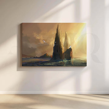 Golden Sea Rock Canvas Artwork – Asha Art Studio
